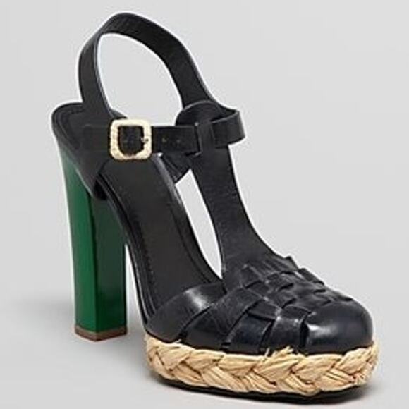 Tory Burch Black and Green Platform Heels - Picture 2 of 13